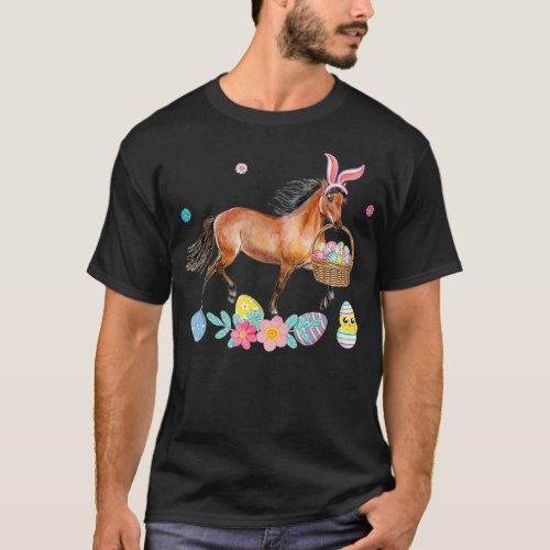Cute Horse Bunny Ears Easter Eggs Basket Horse T_Shirt