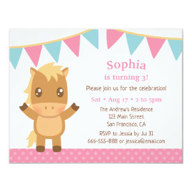 Cute Horse Bunting Flags Girls Birthday Party Invitation
