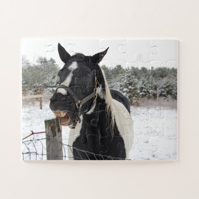 Cute Horse Chewing on a Fence Jigsaw Puzzle (Horizontal)
