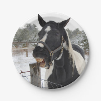 Cute Horse Chewing on a Fence Post Paper Plates