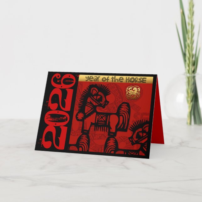 Cute Horse Chinese Year 2026 Zodiac Birthday HGC2 Holiday Card (Front)