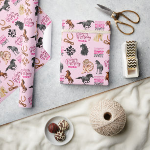 Cute Horse Cowgirl Birthday  Wrapping Paper