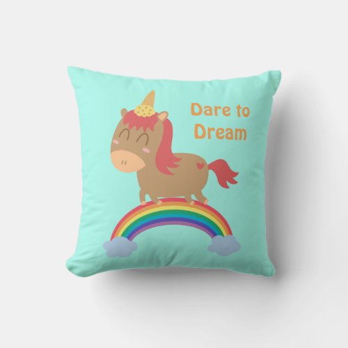 Cute Horse Dreams to be Unicorn Humor Throw Pillow