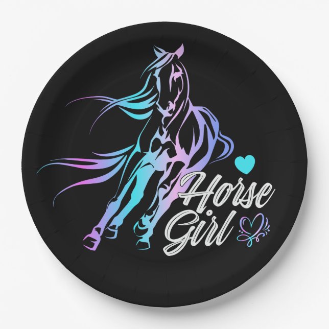 Cute Horse Equestrian Black Western Party  Paper Plates (Front)