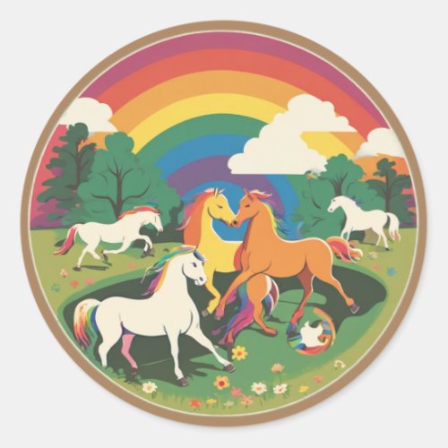Cute Horse Family Classic Round Sticker