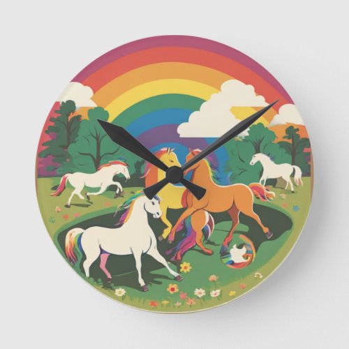 Cute Horse Family Round Clock