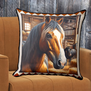 Cute Horse Farm Animal Art Throw Pillow