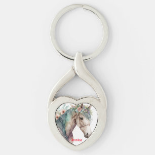 Cute Horse Flowers Animal Lover Name Keychain