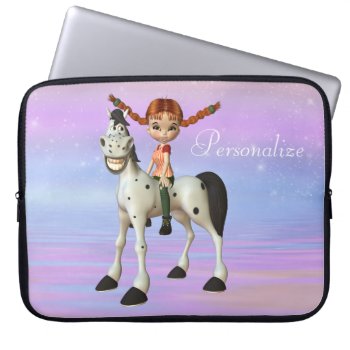 Cute Horse & Girl Personalized Laptop Sleeve by GroovyGraphics at Zazzle