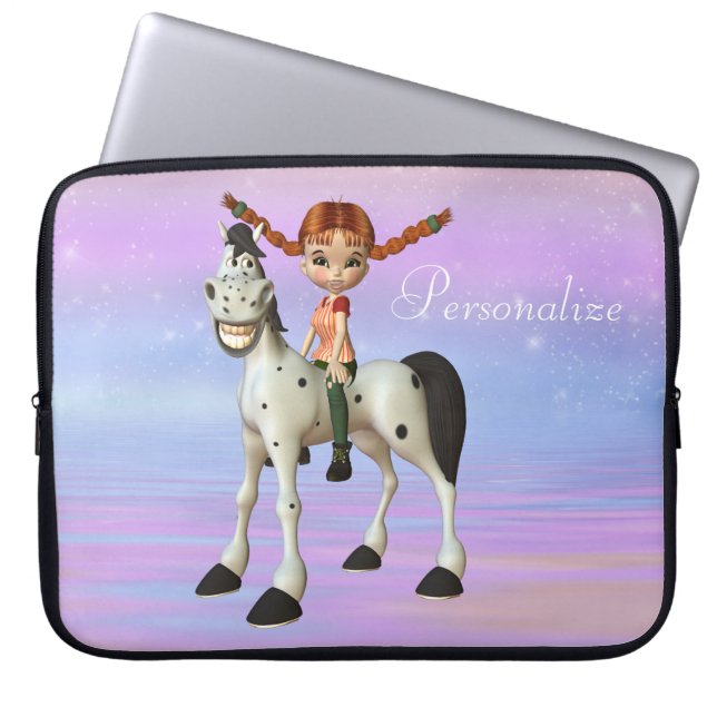 Cute Horse & Girl Personalized Laptop Sleeve (Front)