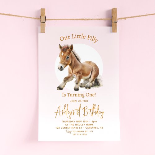 Cute Horse Girls 1st Birthday Invitation
