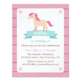 Cute Horse Girls Pink Birthday Party Invitation