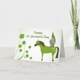 Cute Horse, Gnome and Clovers St. Patrick's Day Holiday Card