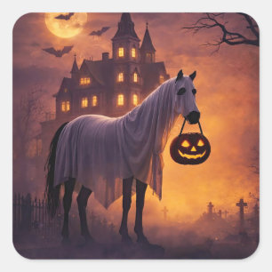 Cute Horse Halloween Ghost Funny Square Sticker