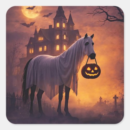 Cute Horse Halloween Ghost Funny  Square Sticker