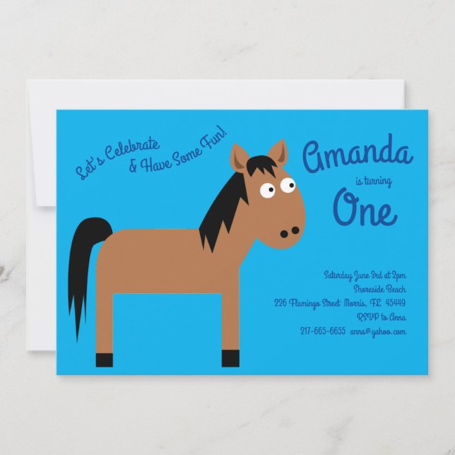 Cute Horse Kids 1st Birthday Party Invitation (Front)