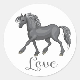 Cute Horse Love Equestrian Horses Gray Pony Ponies Classic Round Sticker
