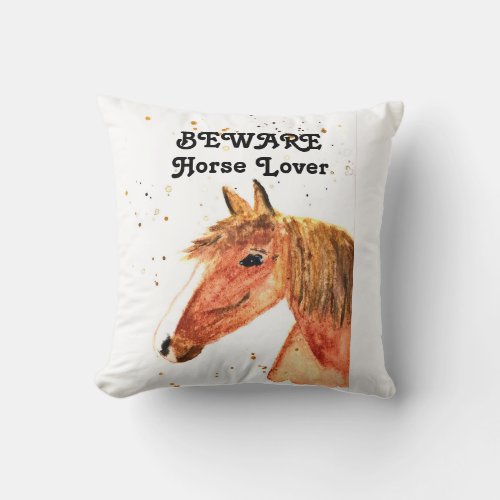 Cute horse lover girl modern watercolor girl  throw pillow