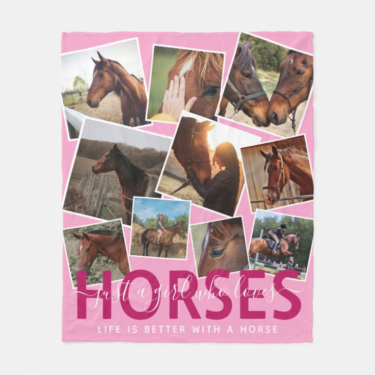 Cute Horse Lover Photo Collage Pink Fleece Blanket Zazzle