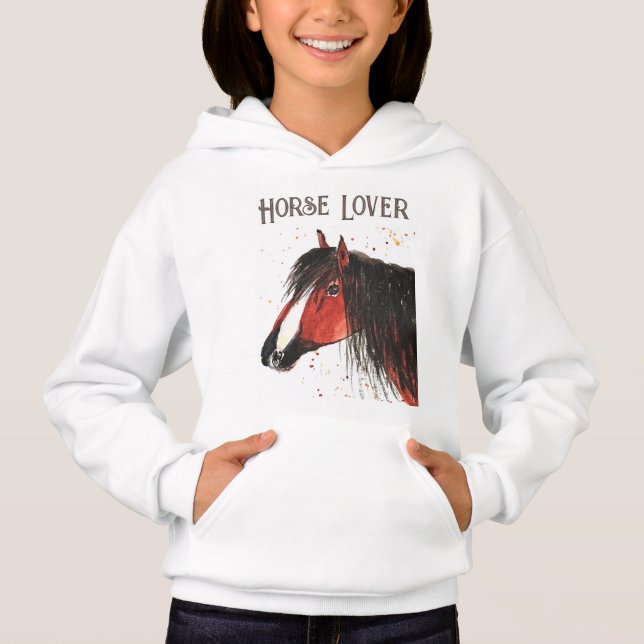 Cute horse lover watercolor Equestrian Farm Girl Hoodie (Front)