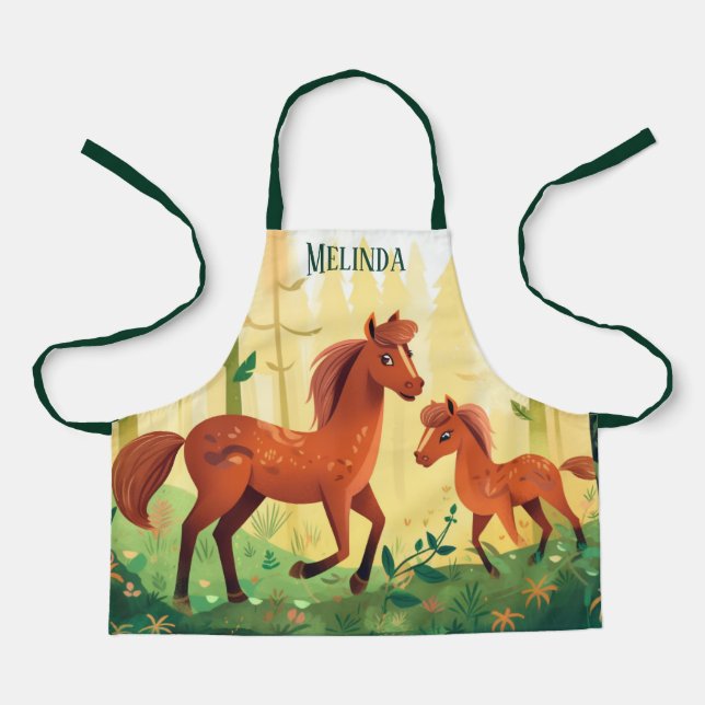cute horse lovers add name kids apron (Front)