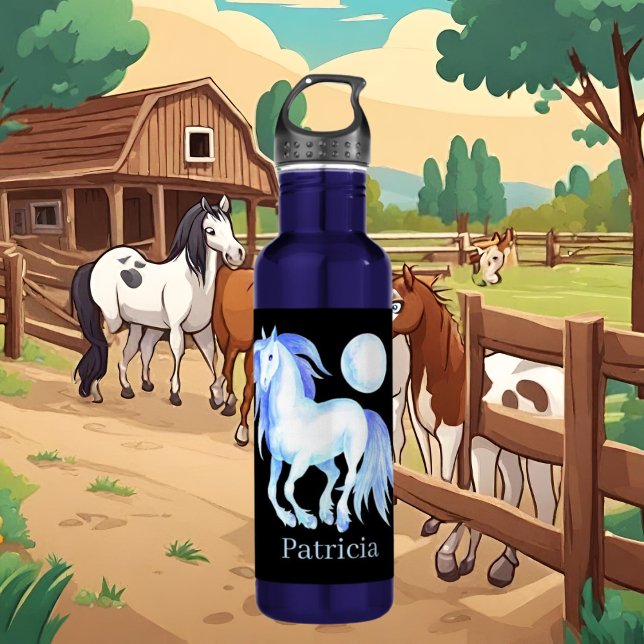 cute horse lovers add name  stainless steel water bottle (Creator Uploaded)
