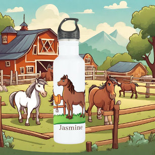 cute horse lovers add name stainless steel water bottle