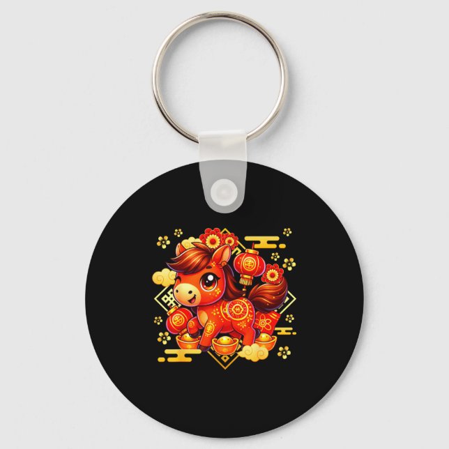 Cute Horse Lunar Chinese New Year 2026 Men Women K Keychain (Front)