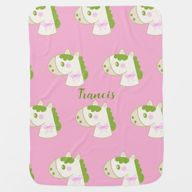 Cute Horse Pattern Personalized Pastel  Baby Blanket (Front)