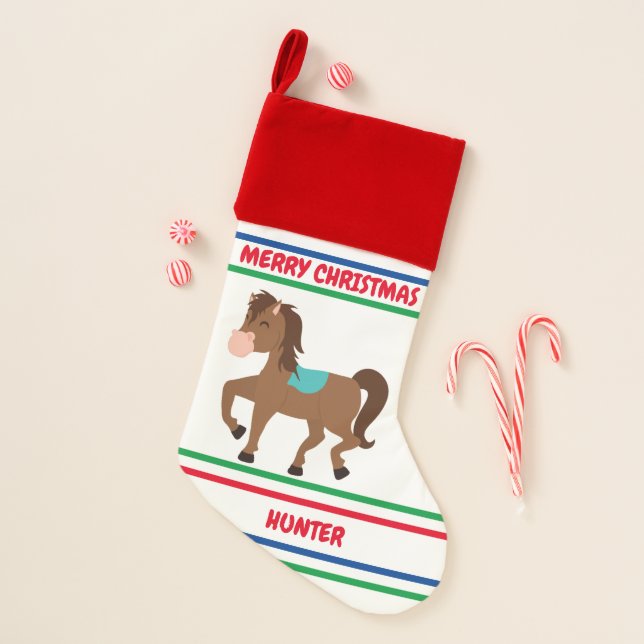 CUTE HORSE PERSONALIZED KIDS CHRISTMAS STOCKING (Front)