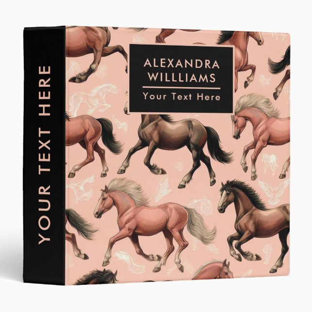 Cute Horse Pink Seamless 3 Ring Binder (Front/Spine)
