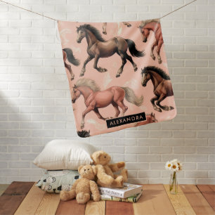Cute Horse Pink Seamless Baby Blanket