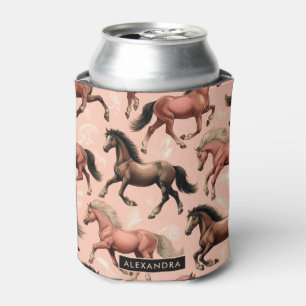 Cute Horse Pink Seamless Can Cooler