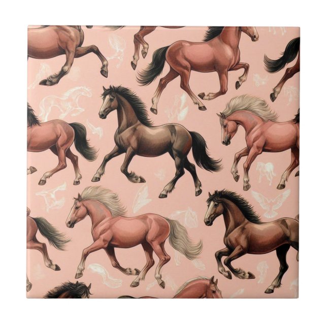 Cute Horse Pink Seamless Ceramic Tile (Front)