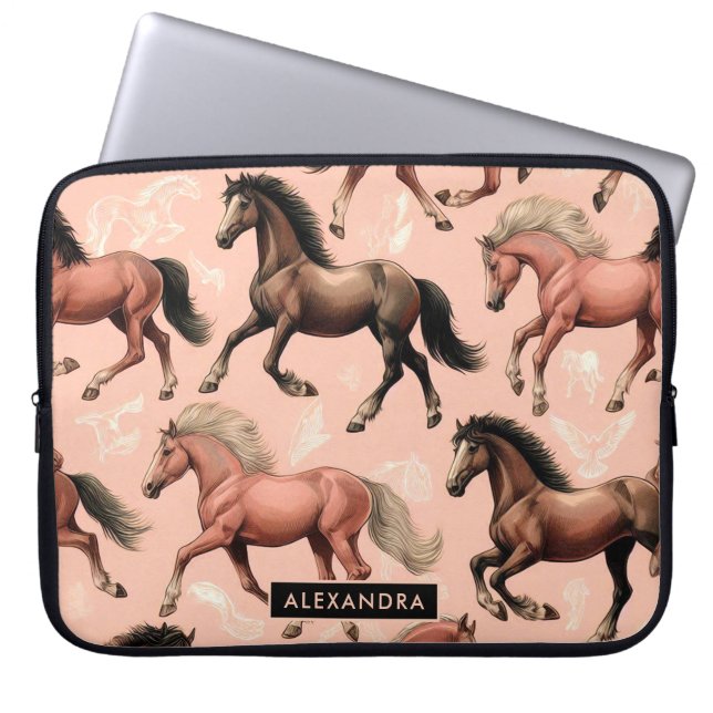 Cute Horse Pink Seamless Laptop Sleeve (Front)