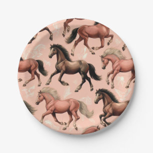 Cute Horse Pink Seamless Paper Plates