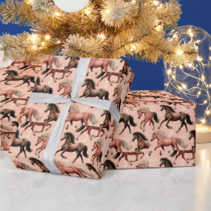 Cute Horse Pink Seamless Wrapping Paper