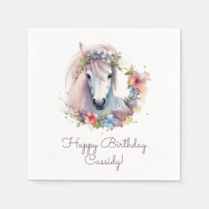 Cute Horse Pony Flowers Kids Birthday Party Napkins