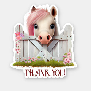 Cute Horse Pony Pink Thank You Custom Cut Vinyl Sticker