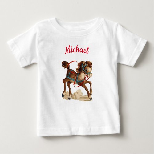 cute Horse pony with personalized name toddler Baby T_Shirt