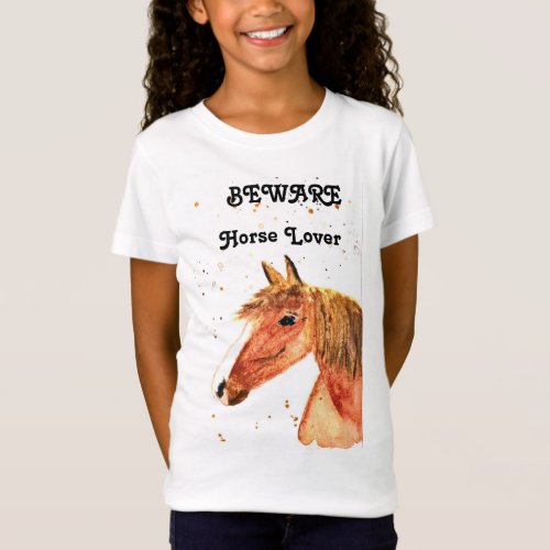 Cute horse ranch rider modern watercolor girl T_Shirt