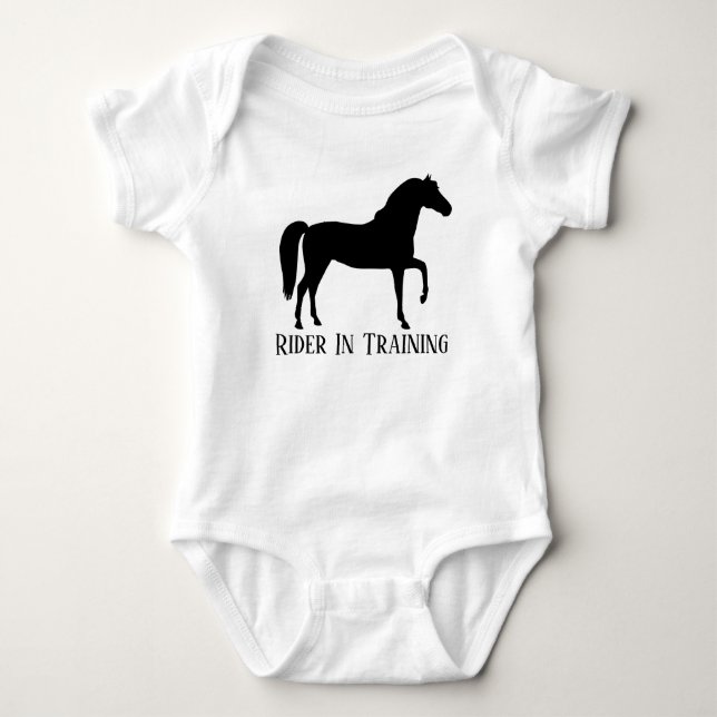 cute horse rider in training baby bodysuit (Front)