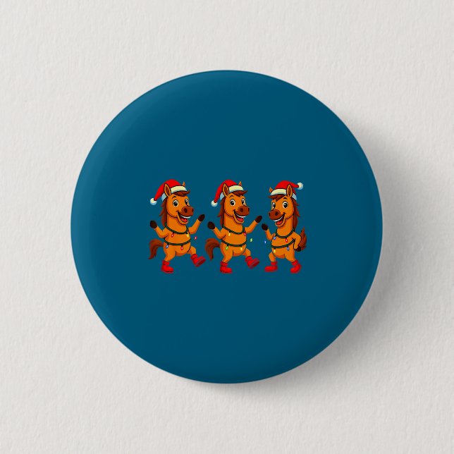 Cute Horse Santa Hat Dancing Lights Christmas Danc Button (Front)