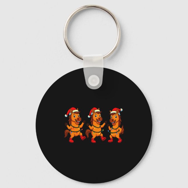 Cute Horse Santa Hat Dancing Lights Christmas Danc Keychain (Front)
