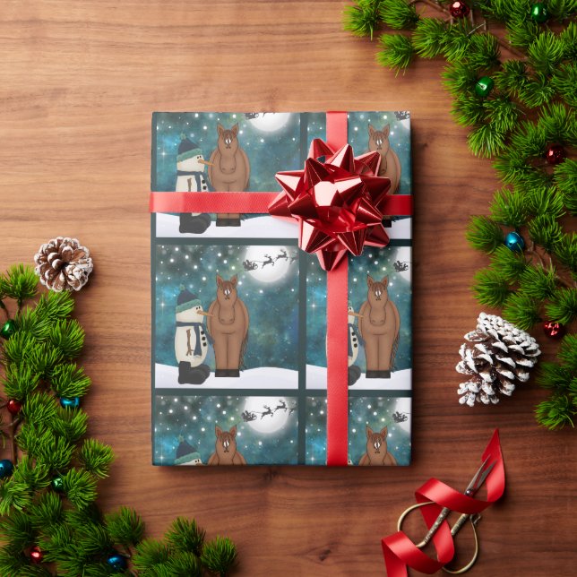 Cute Horse, Snowman, Santa and Reindeer Christmas Wrapping Paper (Holiday Gift)