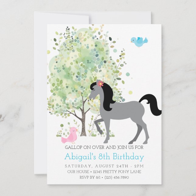 Cute Horse, Trees, Pony Rides Equestrian Birthday Invitation (Front)