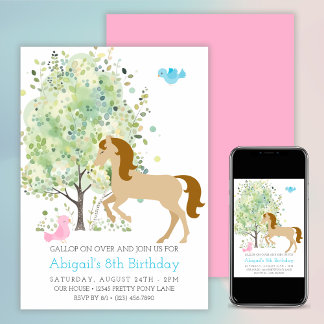 Cute Horse, Trees, Pony Rides Equestrian Birthday Invitation