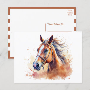 Cute Horse Watercolor Hello, Thinking of You, Love Postcard