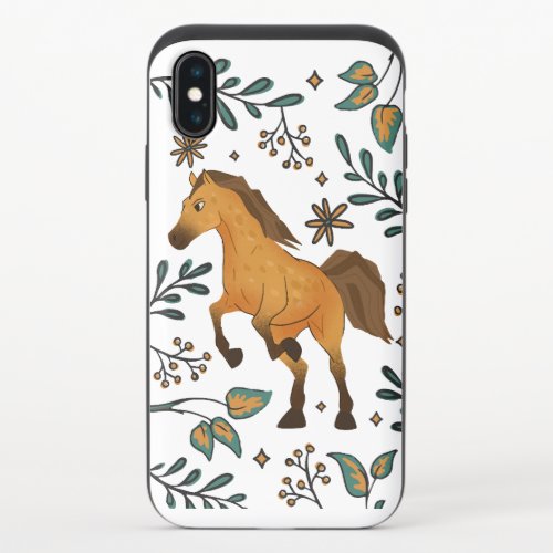  cute horse with adorable flowers and leaves iPhone XS slider case