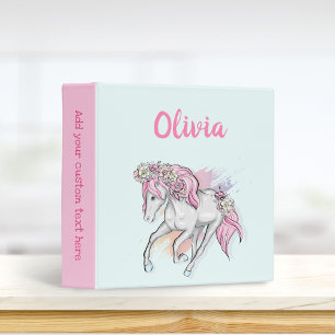 Cute Horse with Flowers Back to School Girls 3 Ring Binder